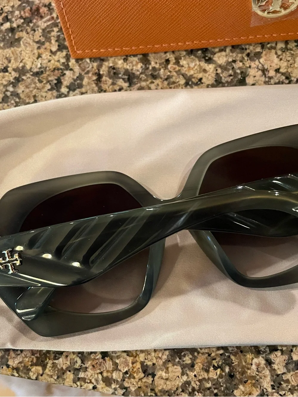 Tory Burch Oversized Green Geometric Sunglasses with Orange Case, TY7195U